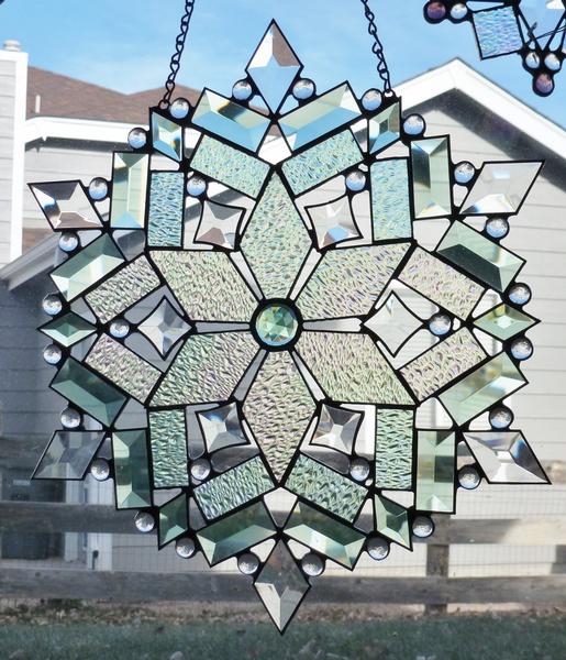 6" Stained Glass Snowflake Suncatcher-Assorted colors Made in USA CCI 